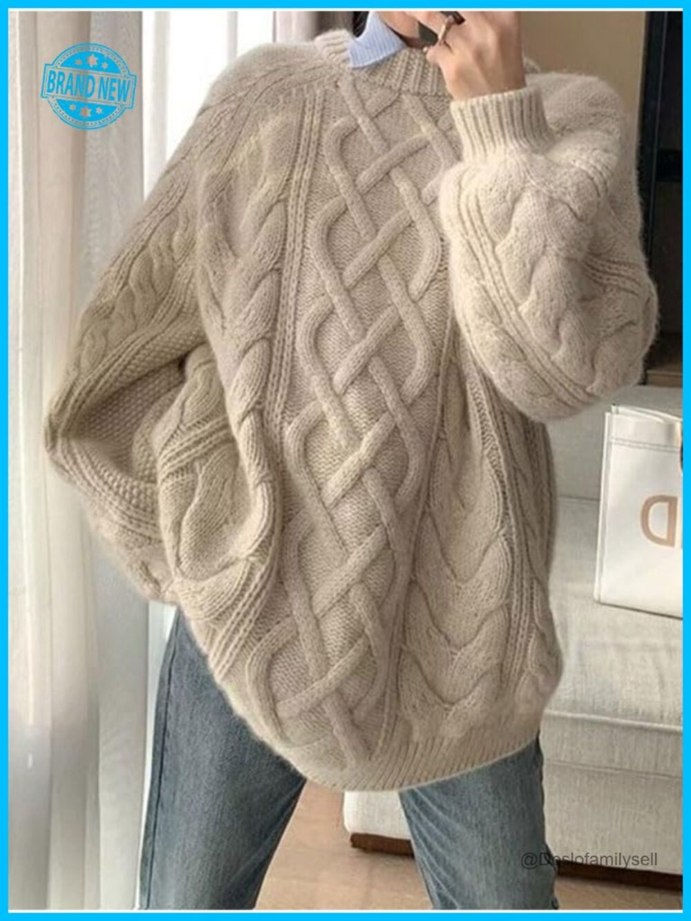 Womens Oversized Cable Knit Pullover Sweater Vintage Style Fall Winter